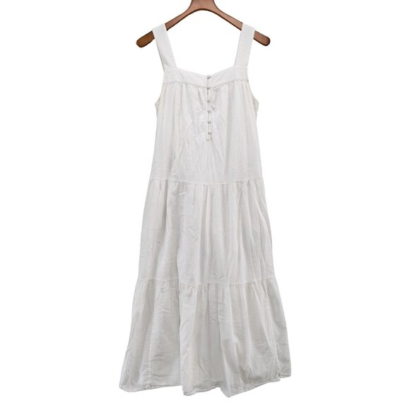 Faherty Marina Seersucker Maxi Dress White Tiered Cotton Modal Sleeveless Size S - Picture 1 of 10